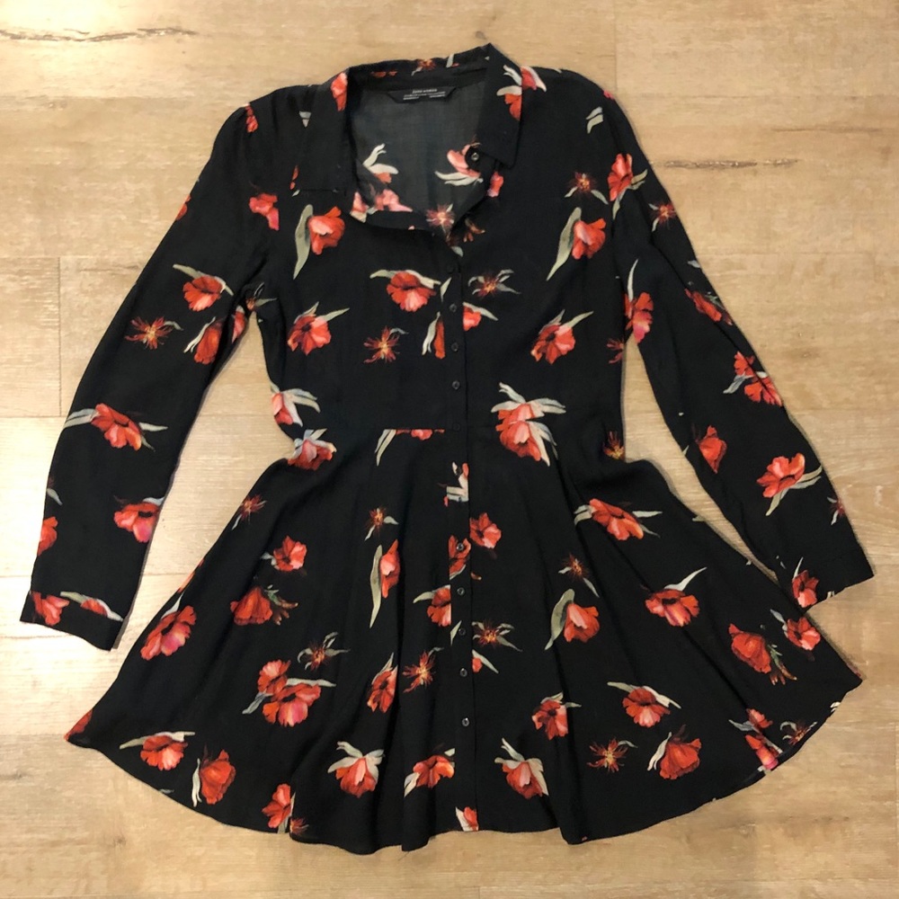 Zara floral A Line Shirt Dress
